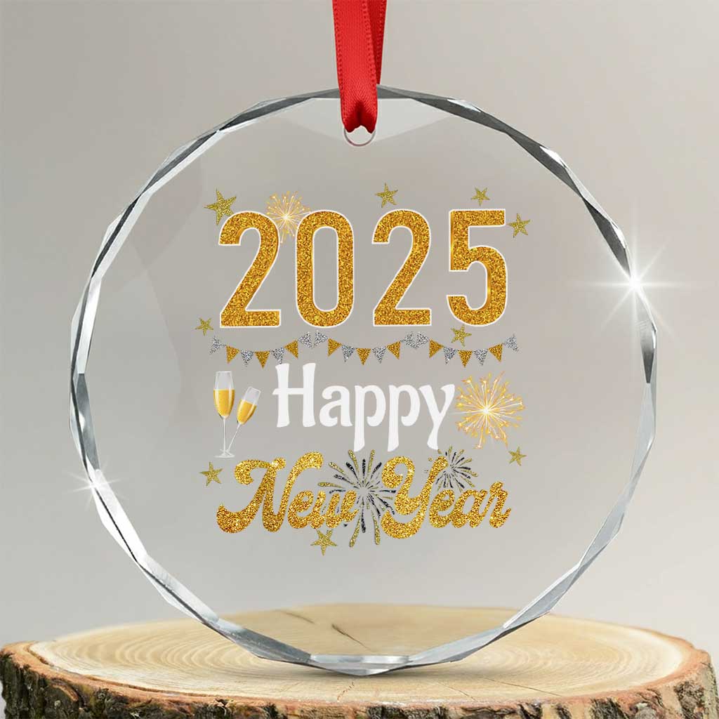 Happy New Year 2025 Crystal Glass Ornament New Year's Eve Party Family Matching TS11 Transparent Glass 3'' Circle Print Your Wear