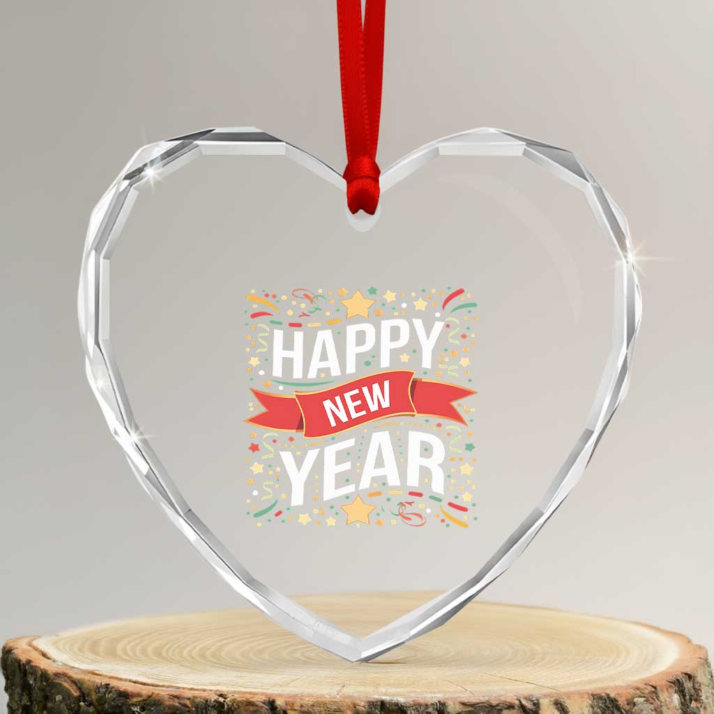 Happy New Year 2025 Heart Crystal Glass Ornament Confetti Fireworks Party Supplies Family Matching TS02 Transparent Glass 3'' Heart Print Your Wear
