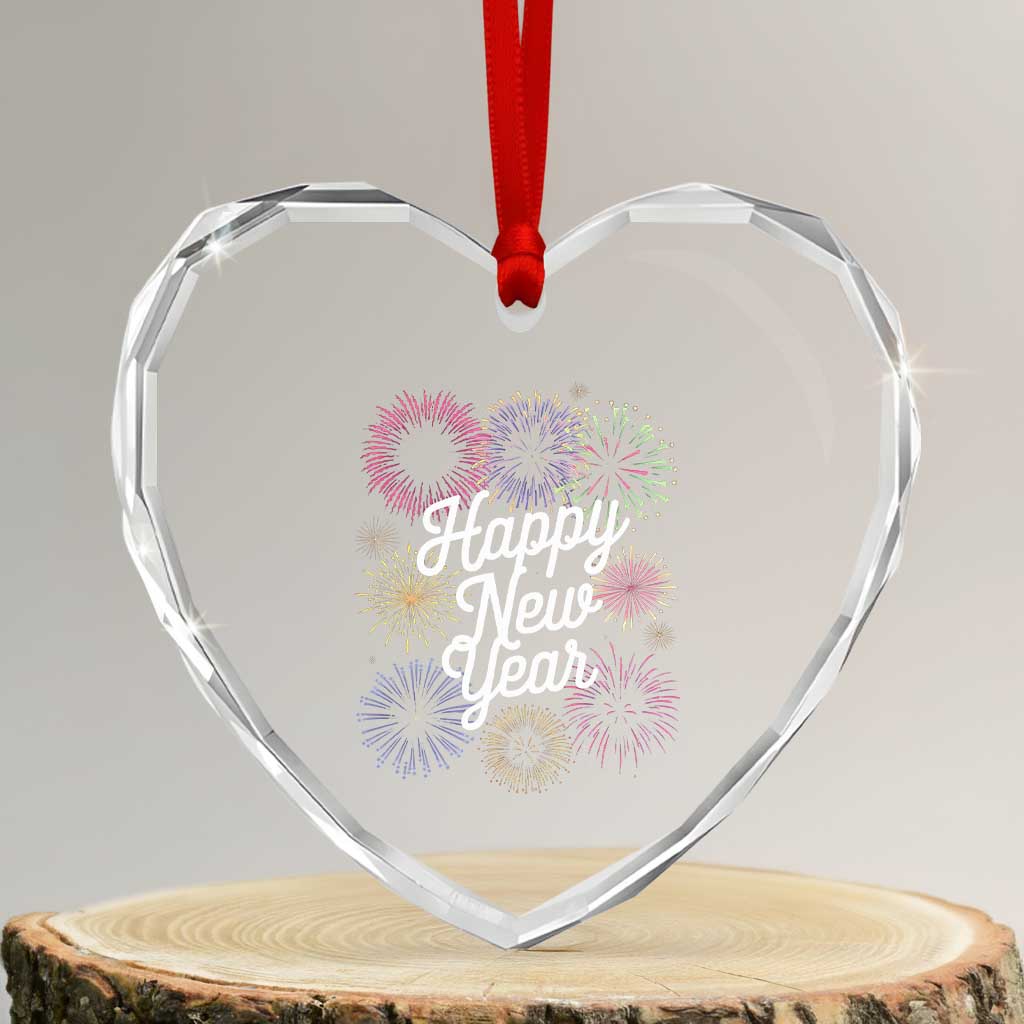 Happy New Year 2025 Heart Crystal Glass Ornament Fireworks Party Supplies Family Matching TS02 Transparent Glass 3'' Heart Print Your Wear