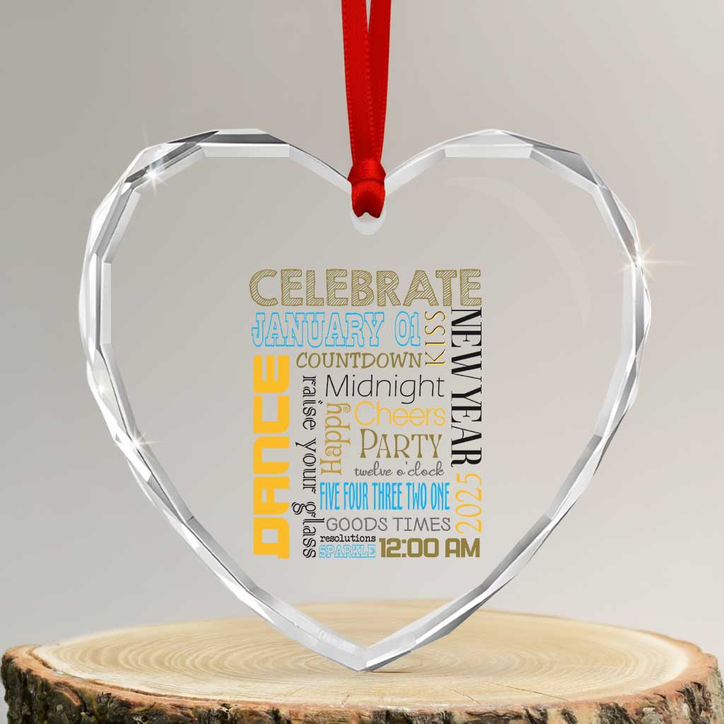 Happy New Year 2025 Heart Crystal Glass Ornament New Year's Eve Activities TS11 Transparent Glass 3'' Heart Print Your Wear