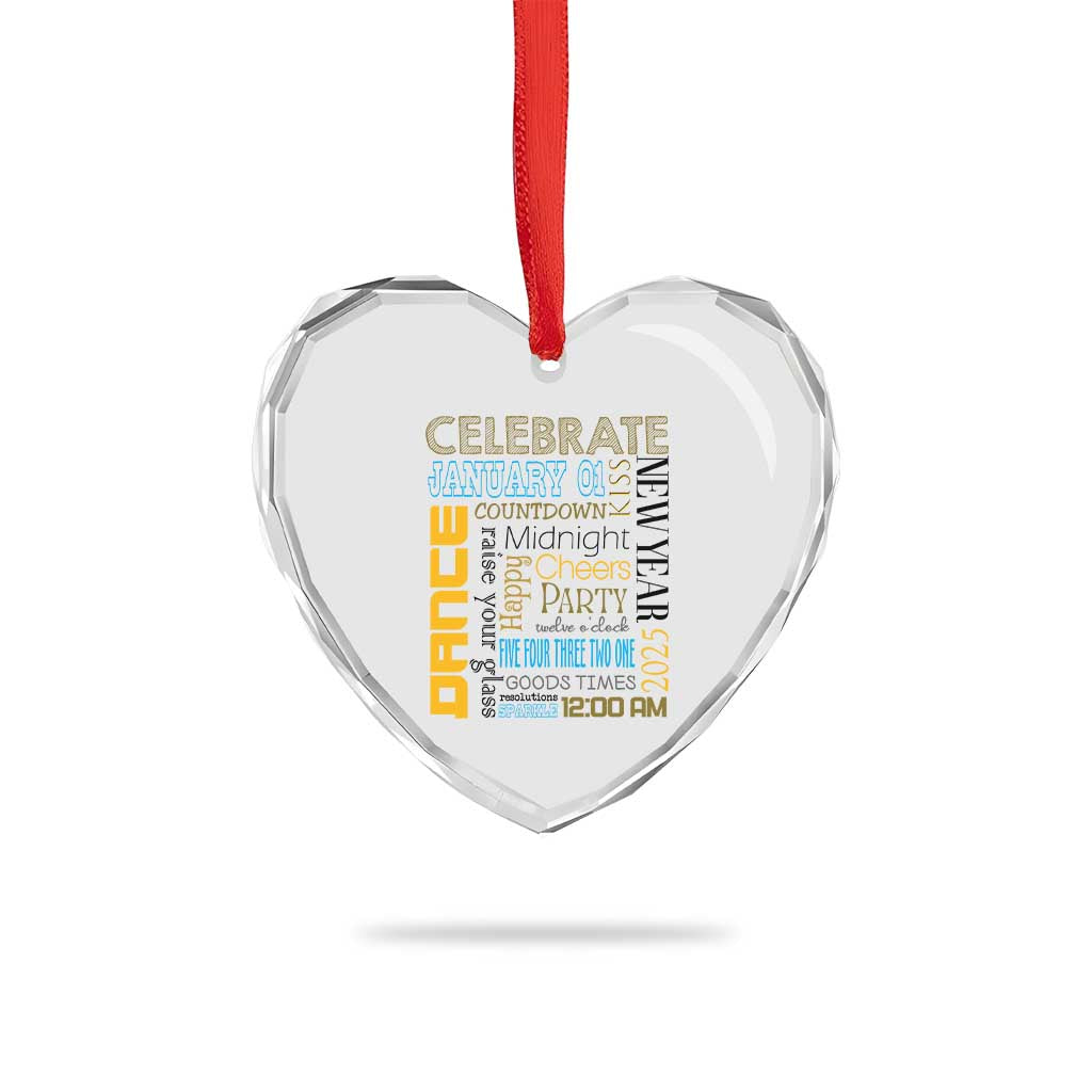 Happy New Year 2025 Heart Crystal Glass Ornament New Year's Eve Activities TS11 Print Your Wear