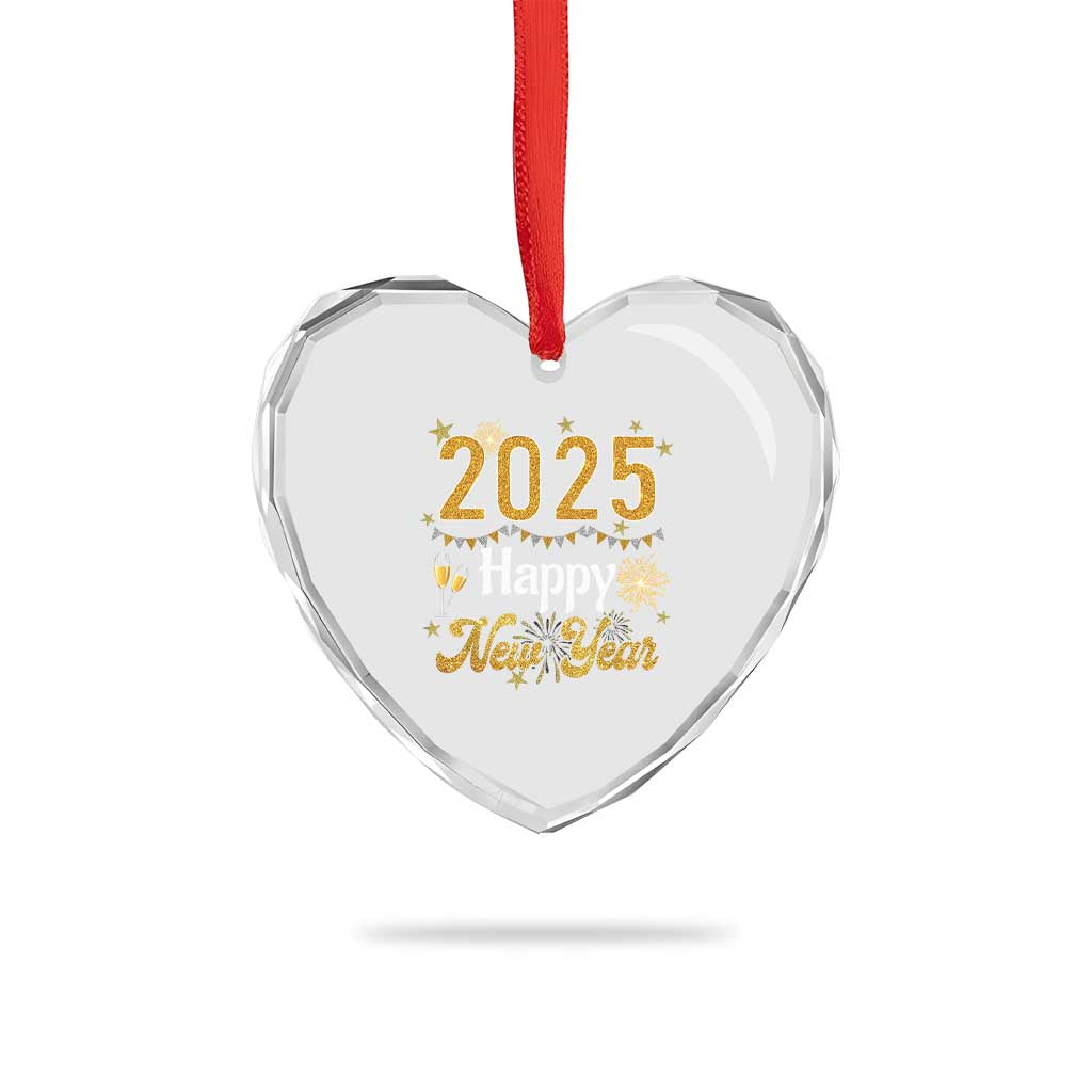 Happy New Year 2025 Heart Crystal Glass Ornament New Year's Eve Party Family Matching TS11 Print Your Wear
