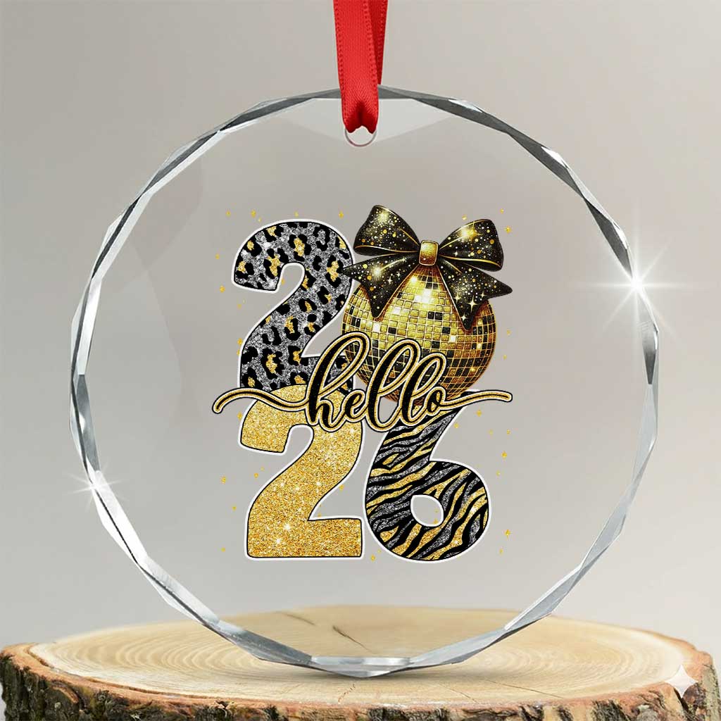Happy New Year 2026 Crystal Glass Ornament Hello 2026 Disco Ball Coquette Bow Faux Glitter TS11 Transparent Glass 3'' Circle Print Your Wear