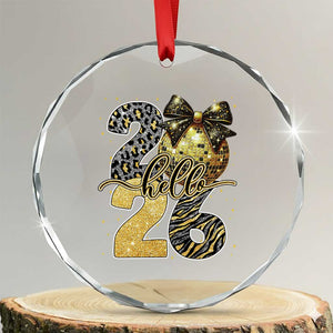 Happy New Year 2026 Crystal Glass Ornament Hello 2026 Disco Ball Coquette Bow Faux Glitter TS11 Transparent Glass 3'' Circle Print Your Wear