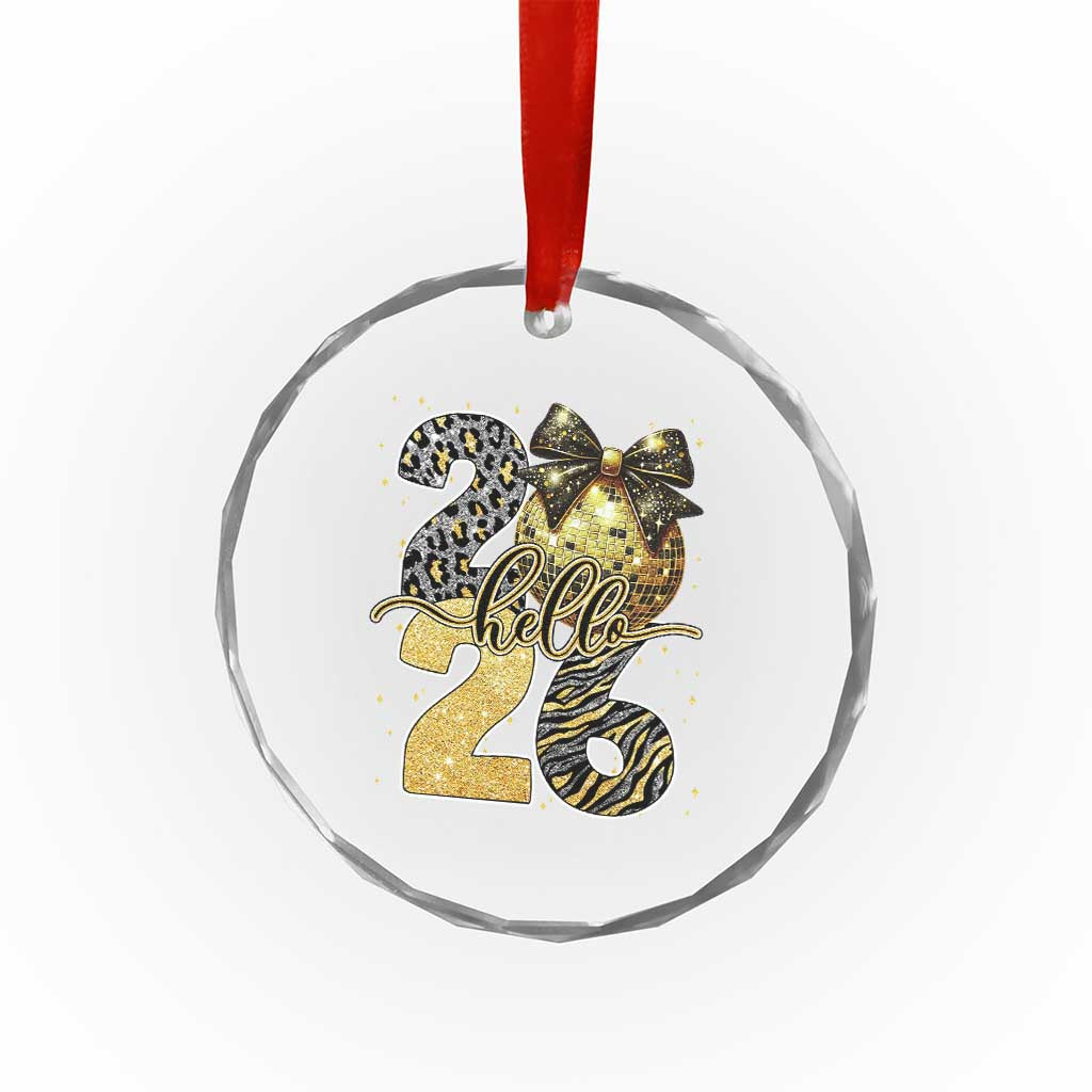 Happy New Year 2026 Crystal Glass Ornament Hello 2026 Disco Ball Coquette Bow Faux Glitter TS11 Print Your Wear