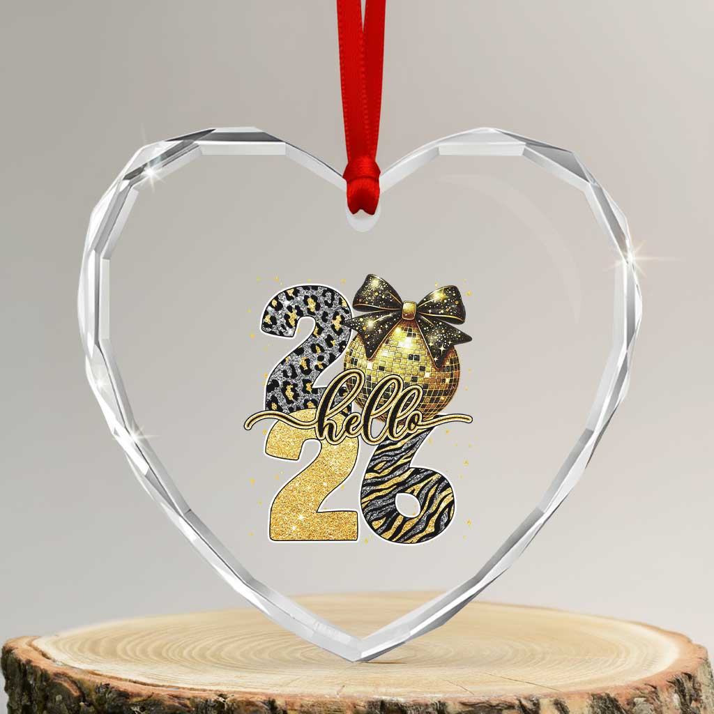 Happy New Year 2026 Heart Crystal Glass Ornament Hello 2026 Disco Ball Coquette Bow Faux Glitter TS11 Transparent Glass 3'' Heart Print Your Wear