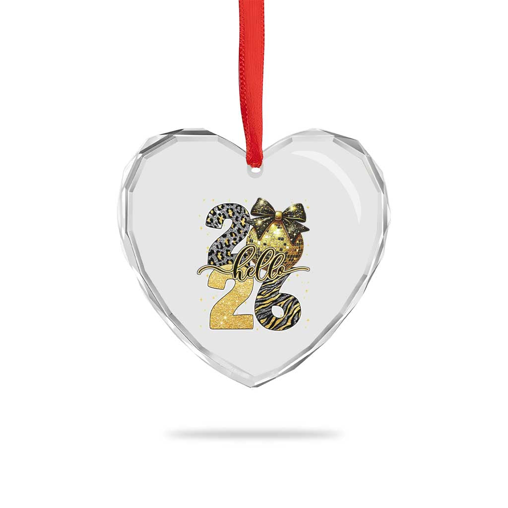 Happy New Year 2026 Heart Crystal Glass Ornament Hello 2026 Disco Ball Coquette Bow Faux Glitter TS11 Print Your Wear