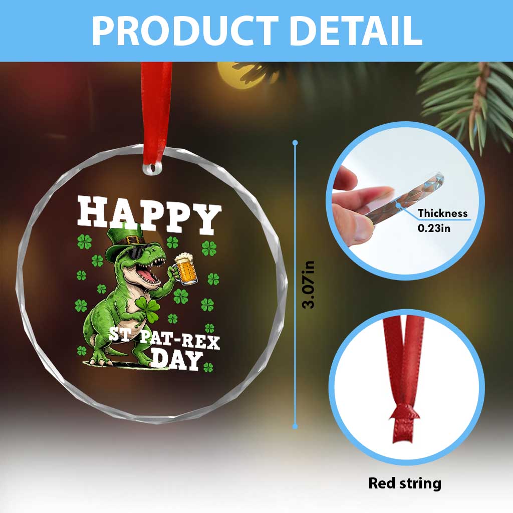 Happy St Pat Rex Day Crystal Glass Ornament Funny Dinosaur Drinking Beer TS12 Print Your Wear