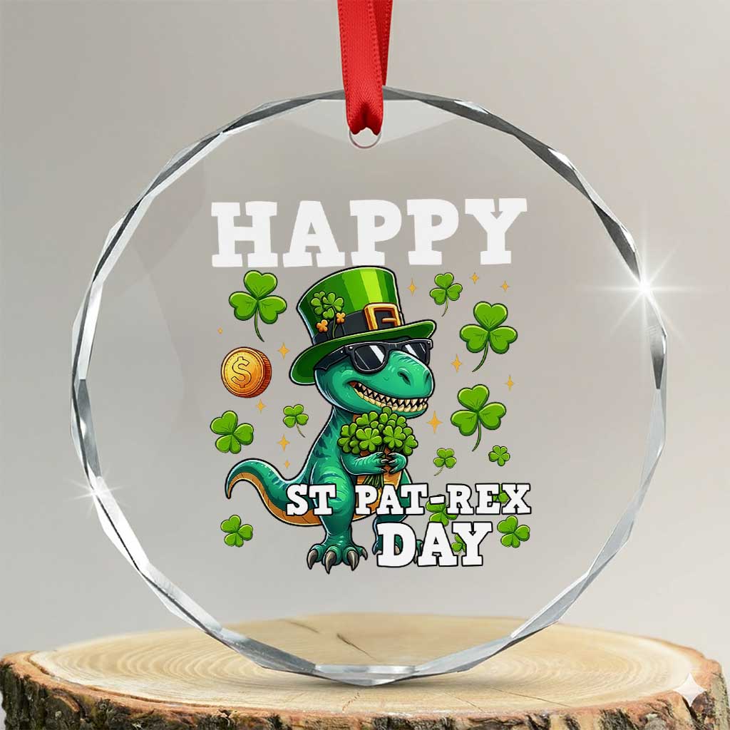 Happy St Pat Rex Day Crystal Glass Ornament St Patricks Day Dino Lover TS12 Transparent Glass 3'' Circle Print Your Wear