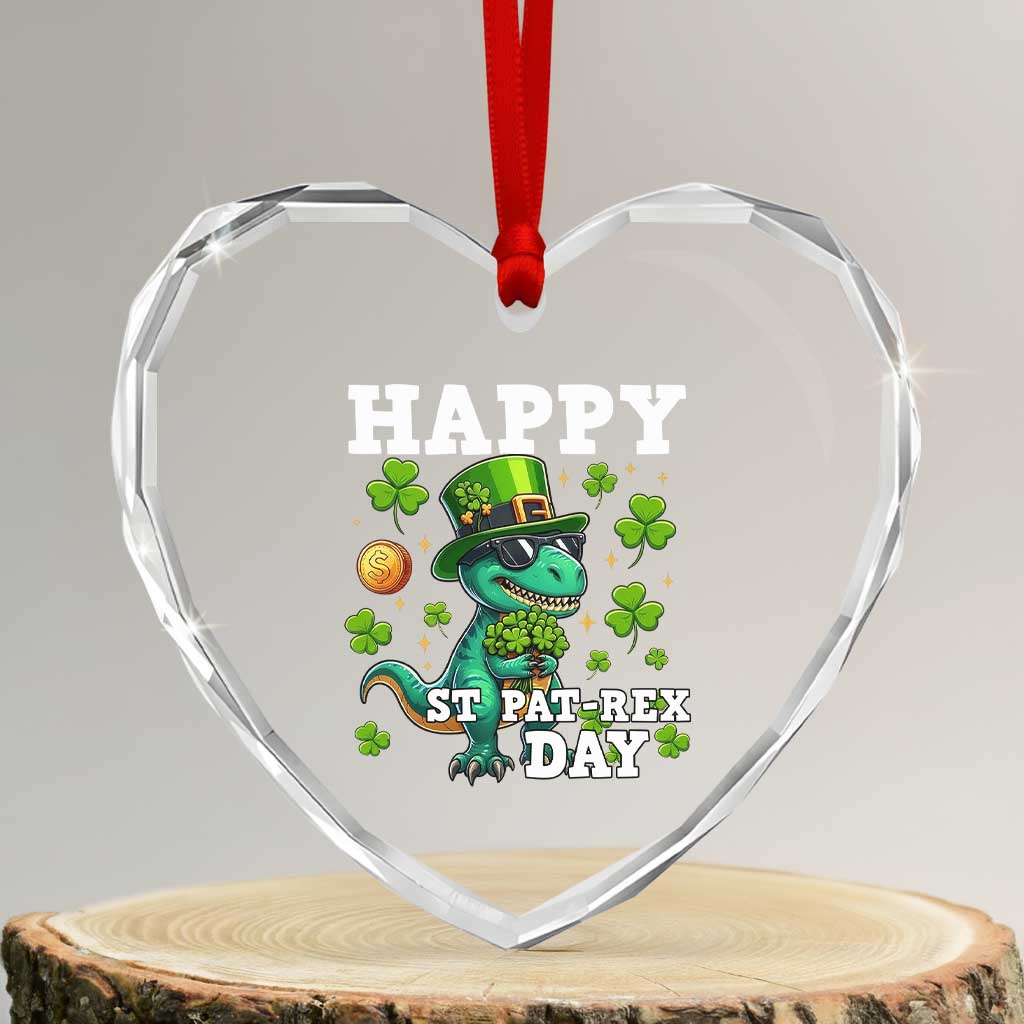 Happy St Pat Rex Day Heart Crystal Glass Ornament St Patricks Day Dino Lover TS12 Transparent Glass 3'' Heart Print Your Wear
