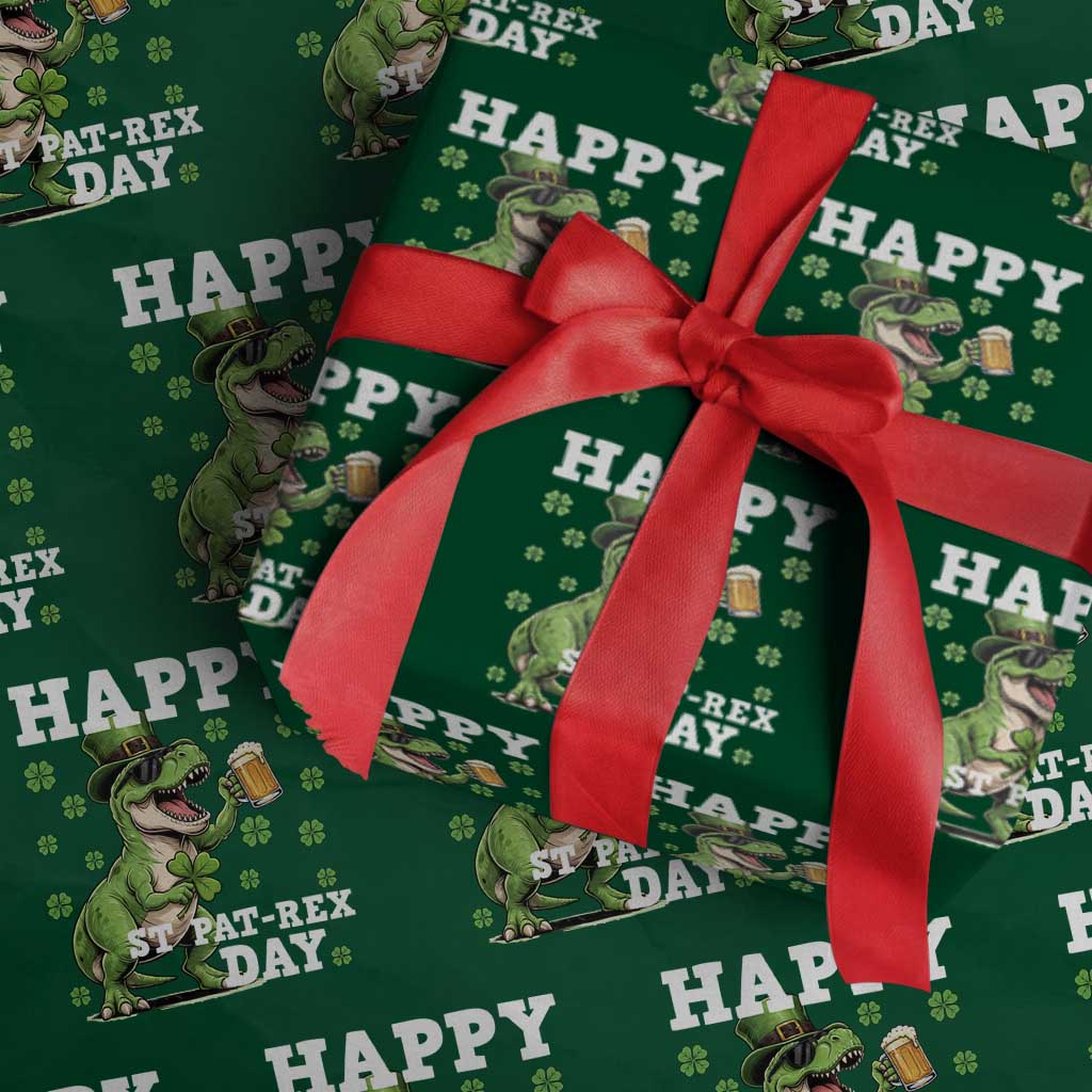 Happy St Pat Rex Day Wrapping Paper Roll Funny Dinosaur Drinking Beer TS12 Green Print Your Wear