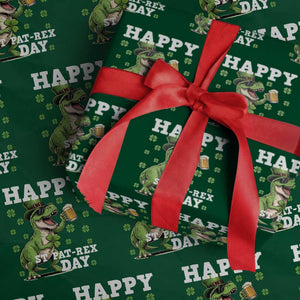 Happy St Pat Rex Day Wrapping Paper Roll Funny Dinosaur Drinking Beer TS12 Green Print Your Wear