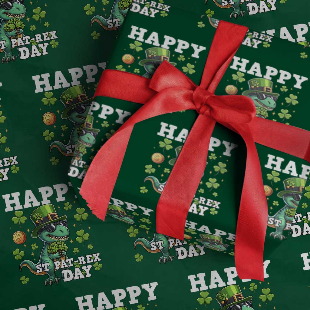 Happy St Pat Rex Day Wrapping Paper Roll St Patricks Day Dino Lover TS12 Green Print Your Wear