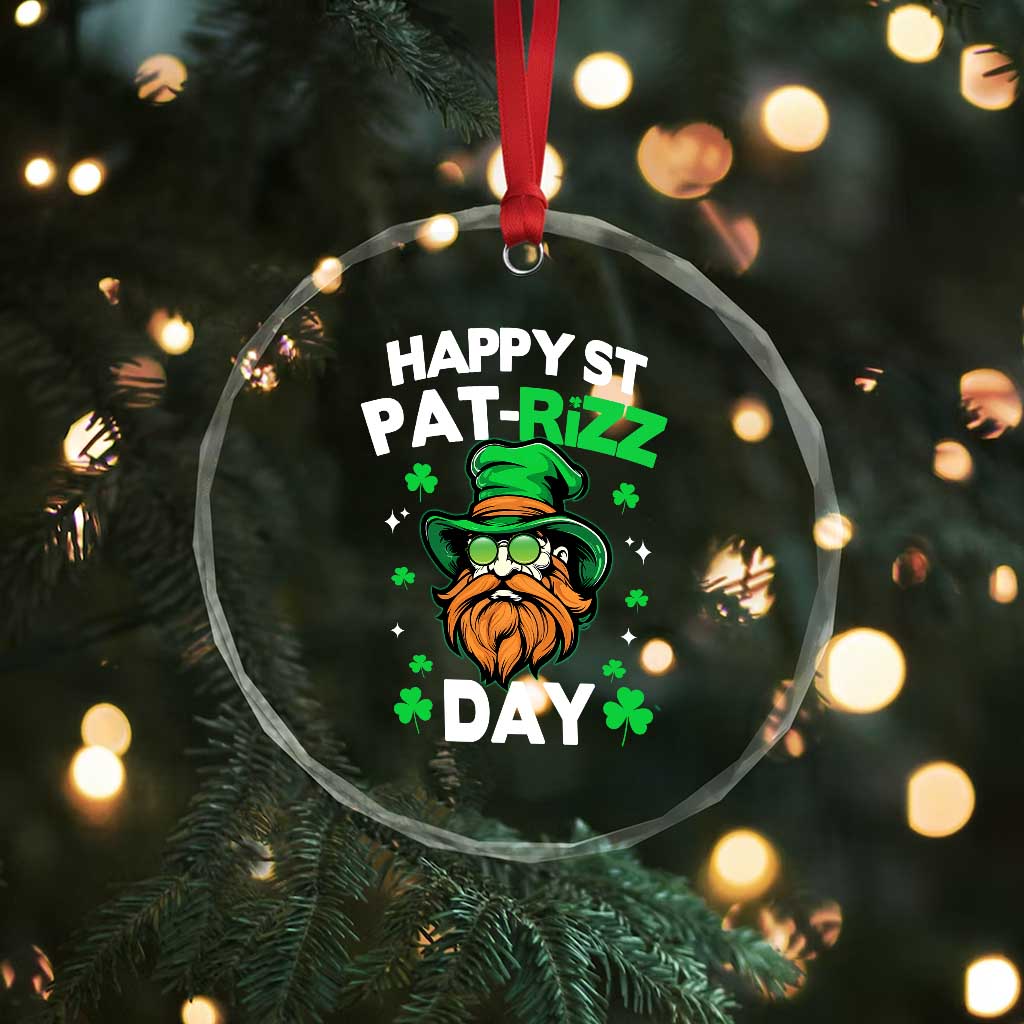 Happy St Pat Rizz Day Crystal Glass Ornament Funny St. Patrick's Day Leprechaun TS02 Print Your Wear