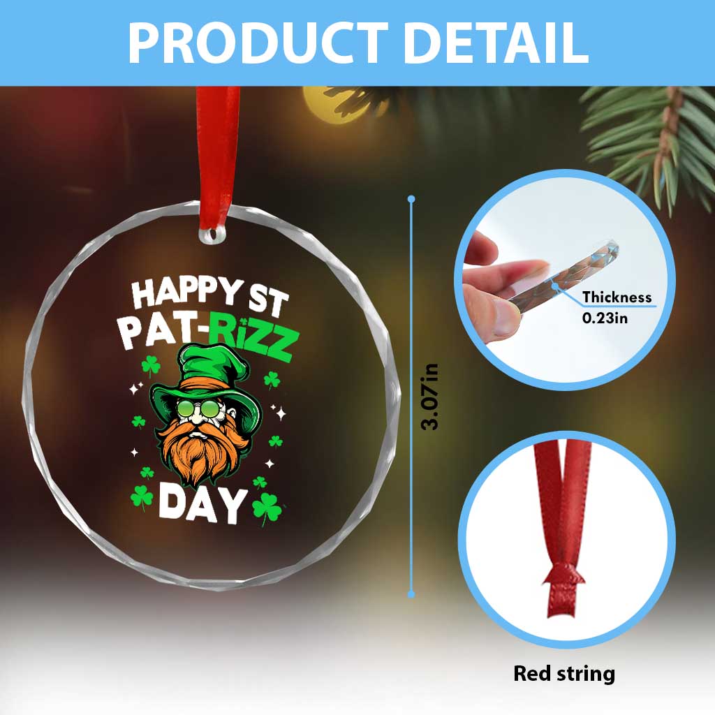 Happy St Pat Rizz Day Crystal Glass Ornament Funny St. Patrick's Day Leprechaun TS02 Print Your Wear