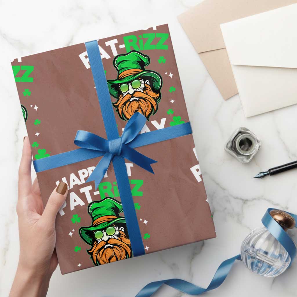 Happy St Pat Rizz Day Wrapping Paper Roll Funny St. Patrick's Day Leprechaun TS02 Mocha Print Your Wear