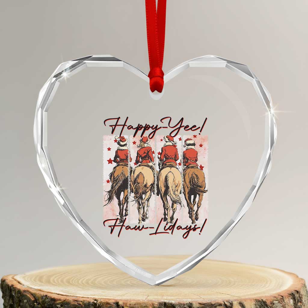 Happy Yee Haw Lidays Heart Crystal Glass Ornament Western Christmas Horse Rider Cowgirl Gift TS12 Transparent Glass 3'' Heart Print Your Wear