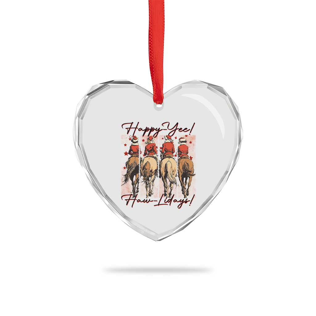 Happy Yee Haw Lidays Heart Crystal Glass Ornament Western Christmas Horse Rider Cowgirl Gift TS12 Print Your Wear