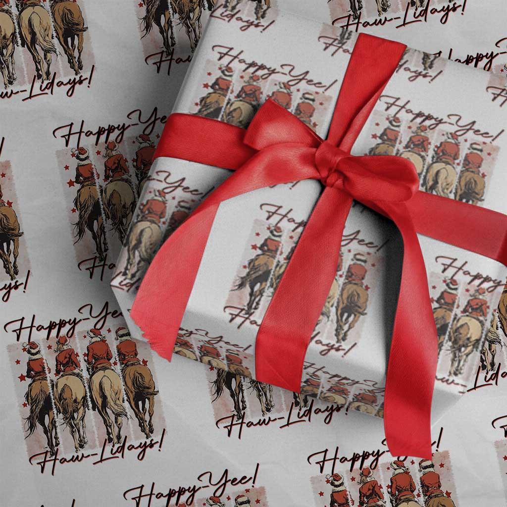 Happy Yee Haw Lidays Wrapping Paper Roll Western Christmas Horse Rider Cowgirl Gift TS12 White Print Your Wear