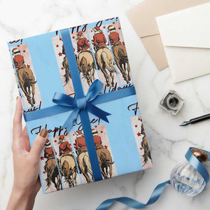 Happy Yee Haw Lidays Wrapping Paper Roll Western Christmas Horse Rider Cowgirl Gift TS12 Light Blue Print Your Wear