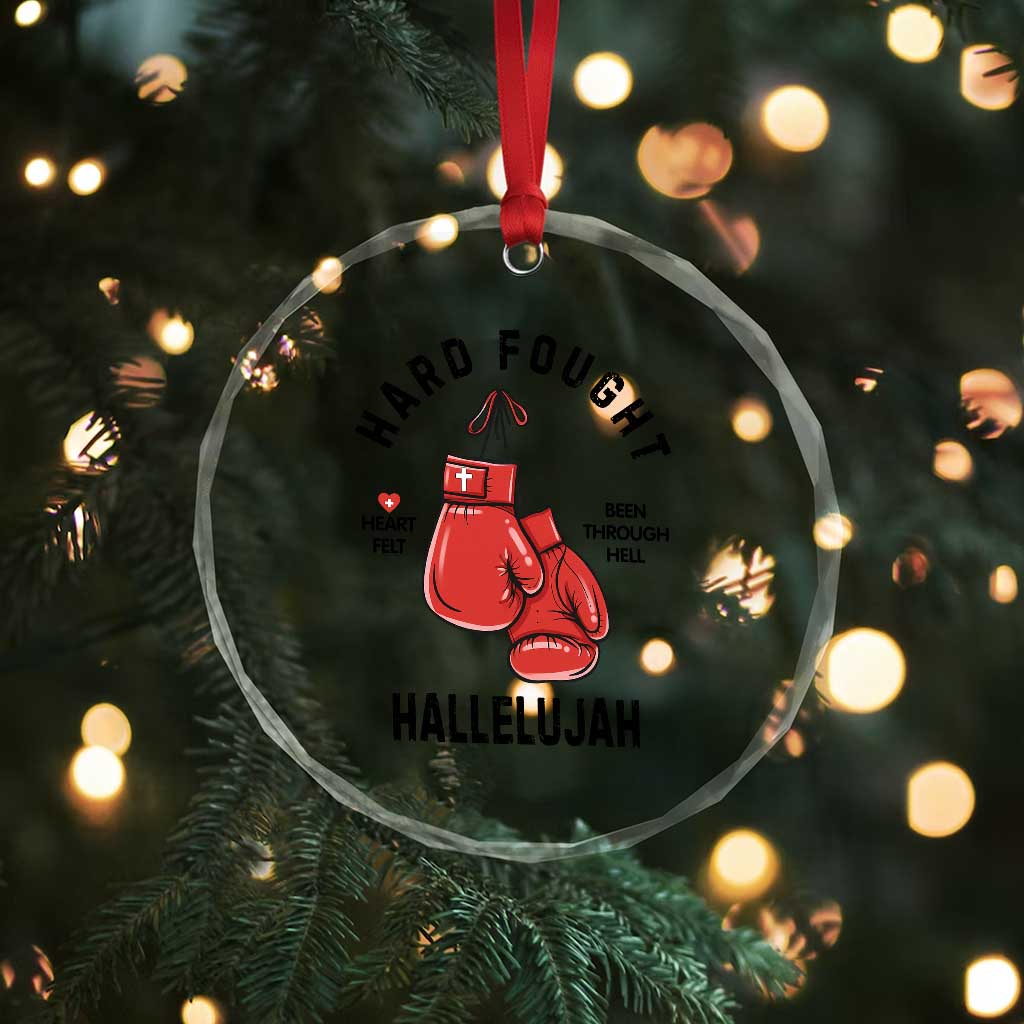 Hard Fought Hallelujah Crystal Glass Ornament Christian Boxing Gloves Bible Verse Faith TS14 Print Your Wear