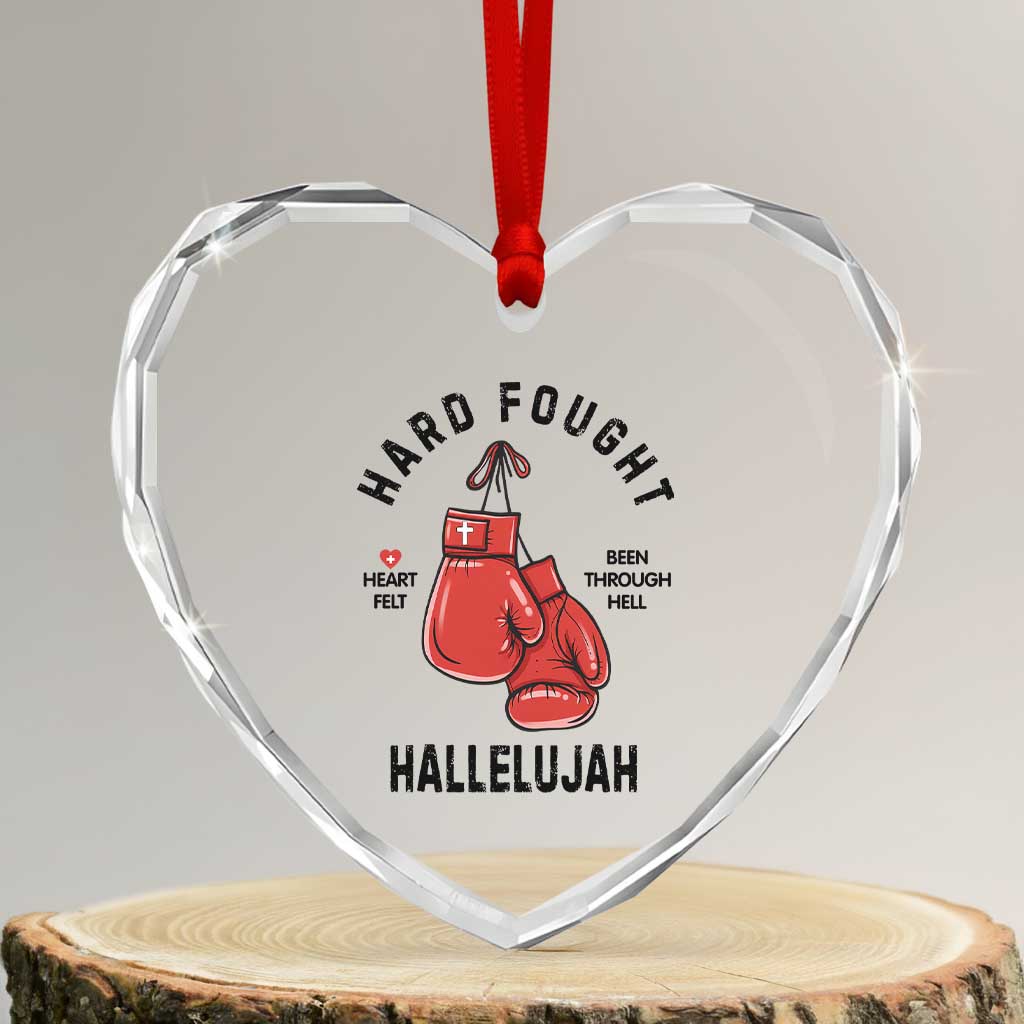 Hard Fought Hallelujah Heart Crystal Glass Ornament Christian Boxing Gloves Bible Verse Faith TS14 Transparent Glass 3'' Heart Print Your Wear