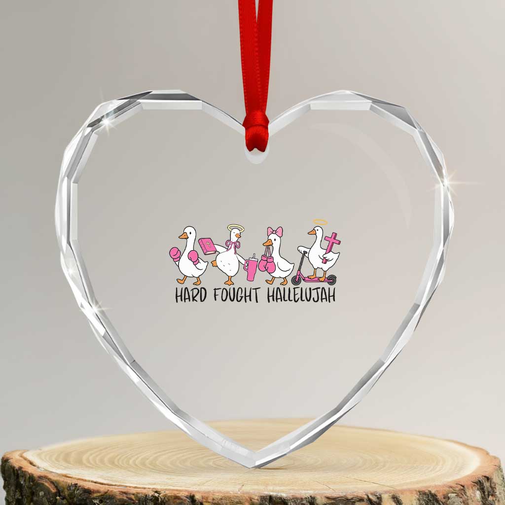 Hard Fought Hallelujah Heart Crystal Glass Ornament Funny Christian Goose TS14 Transparent Glass 3'' Heart Print Your Wear