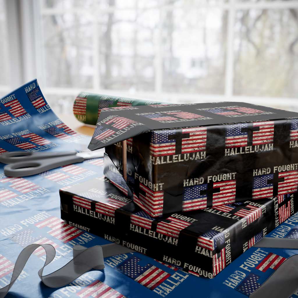 Hard Fought Hallelujah Wrapping Paper Roll Patriotic Christian Faith American Flag TS14 Black Print Your Wear