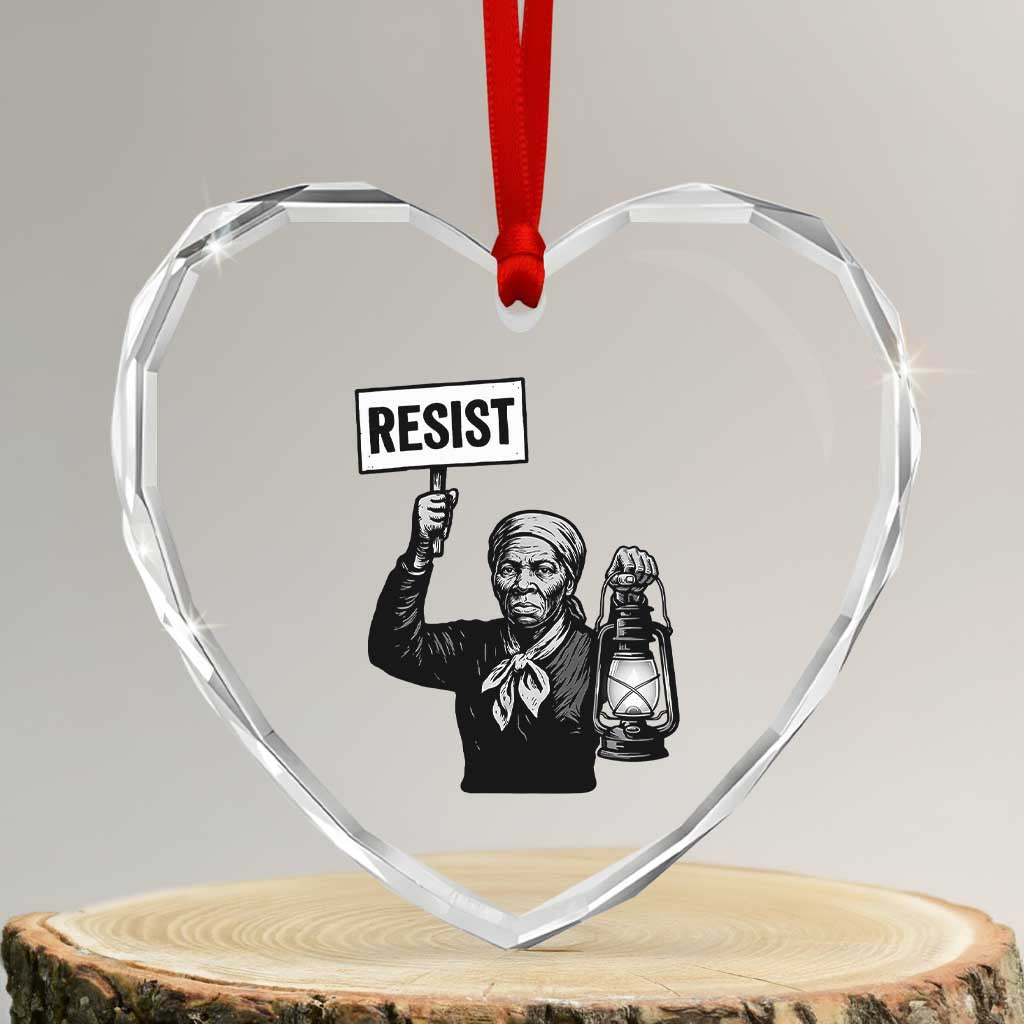 Harriet Tubman Says Resist Heart Crystal Glass Ornament Women Empowerment Quote TS12 Transparent Glass 3'' Heart Print Your Wear