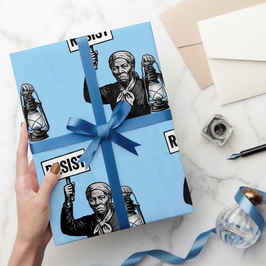 Harriet Tubman Says Resist Wrapping Paper Roll Women Empowerment Quote TS12 Light Blue Print Your Wear