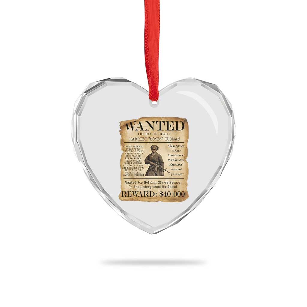 Harriet Tubman Wanted Reward Poster Heart Crystal Glass Ornament Liberty Or Death TS12 Print Your Wear