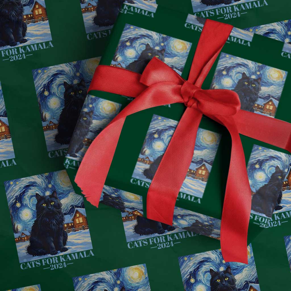 Harris Christmas Wrapping Paper Roll Cats For Kamala 2024 Black Yule Cat TS11 Green Print Your Wear