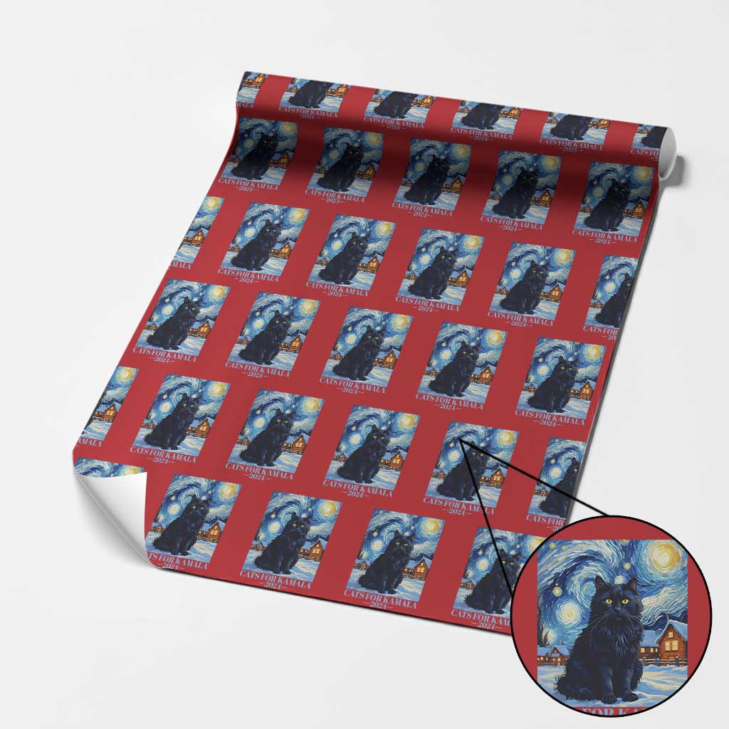 Harris Christmas Wrapping Paper Roll Cats For Kamala 2024 Black Yule Cat TS11 Red Print Your Wear