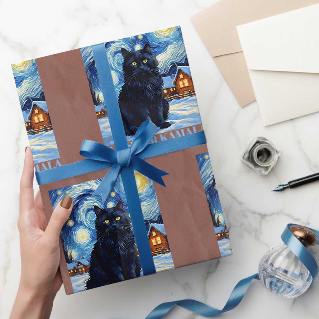 Harris Christmas Wrapping Paper Roll Cats For Kamala 2024 Black Yule Cat TS11 Mocha Print Your Wear