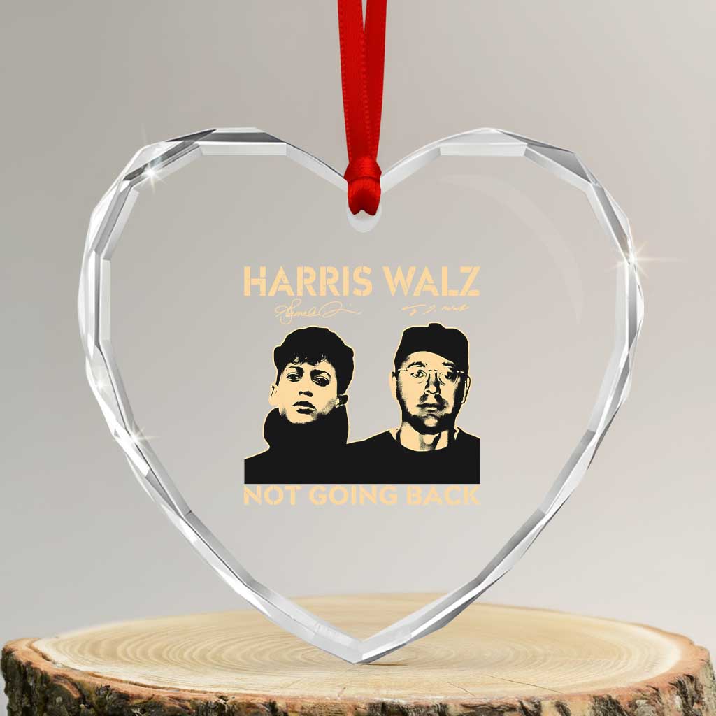 Harris Walz Heart Crystal Glass Ornament Retro We Are Not Going Back TS10 Transparent Glass 3'' Heart Print Your Wear