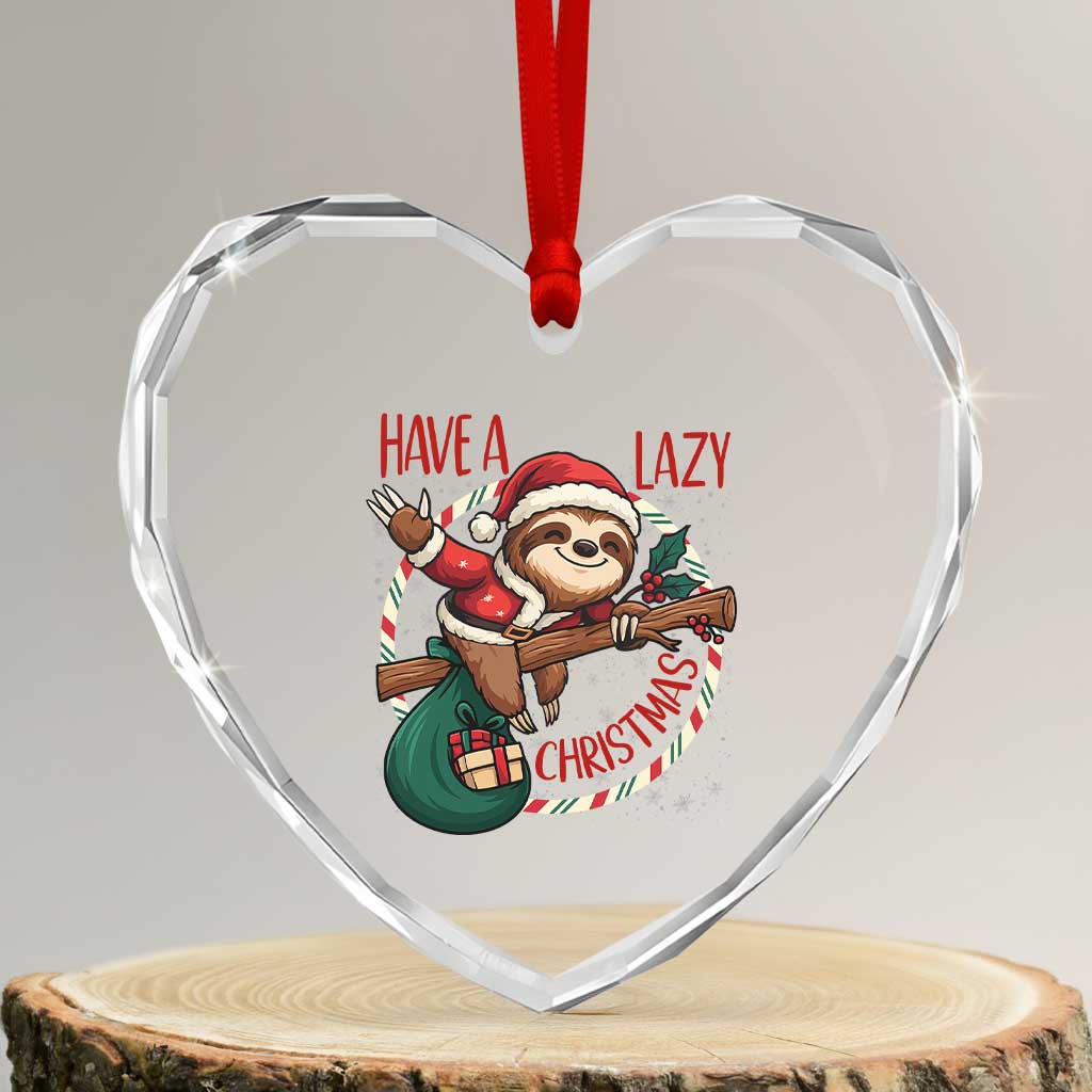 Have A Lazy Xmas Heart Crystal Glass Ornament Cute Xmas Sloth TS12 Transparent Glass 3'' Heart Print Your Wear