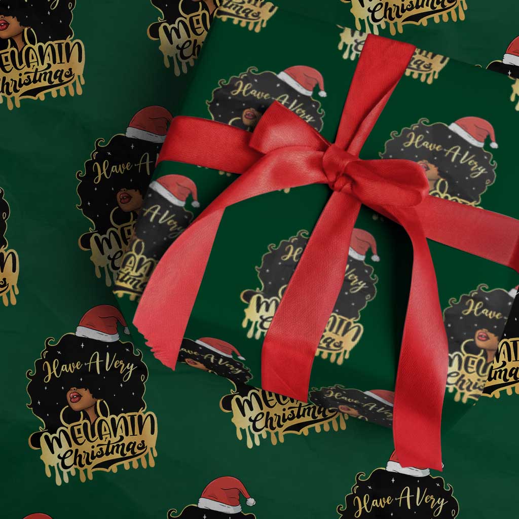Have A Melanin Christmas African American Santa Girl Xmas Wrapping Paper Roll TS11 Green Print Your Wear