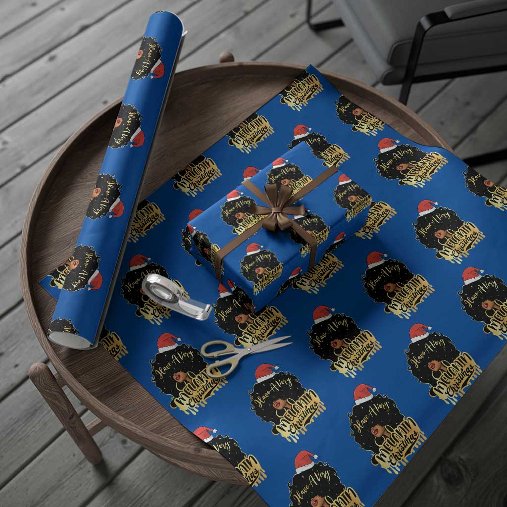 Have A Melanin Christmas African American Santa Girl Xmas Wrapping Paper Roll TS11 Blue Print Your Wear