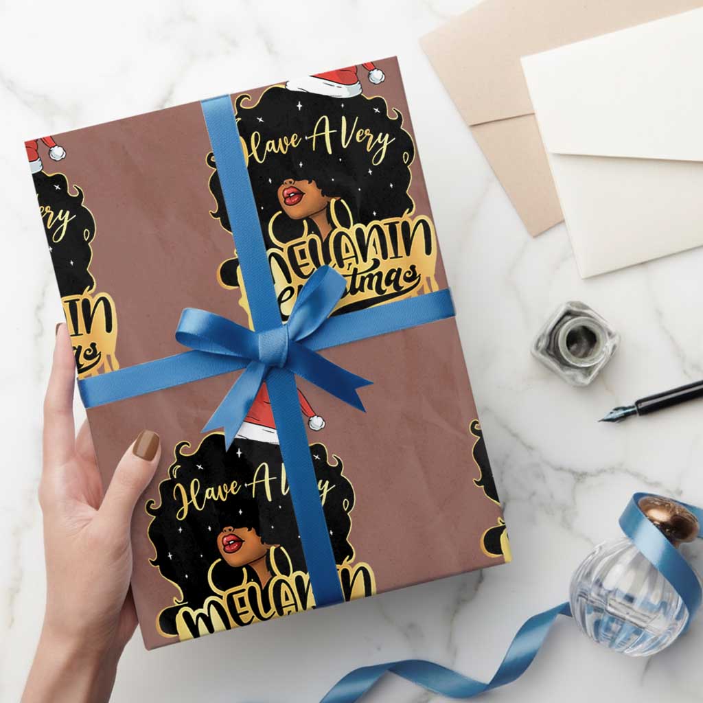 Have A Melanin Christmas African American Santa Girl Xmas Wrapping Paper Roll TS11 Mocha Print Your Wear