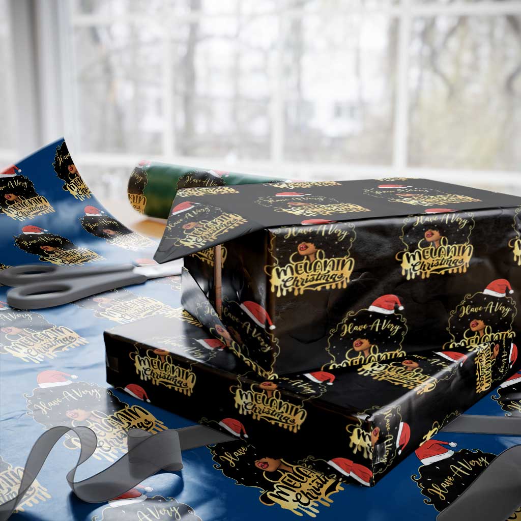 Have A Melanin Christmas African American Santa Girl Xmas Wrapping Paper Roll TS11 Black Print Your Wear