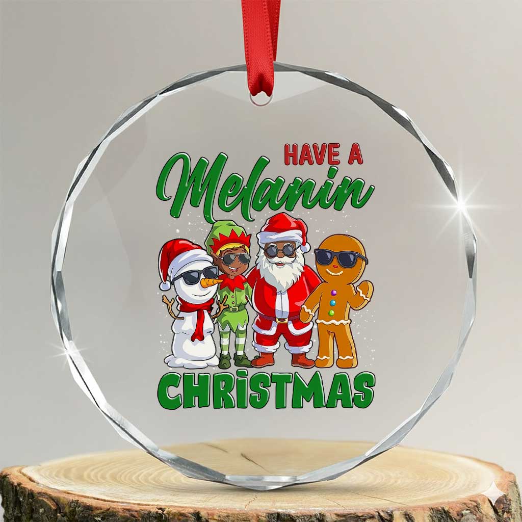 Have A Melanin Christmas Crystal Glass Ornament Black Family African American Xmas Gift TS12 Transparent Glass 3'' Circle Print Your Wear