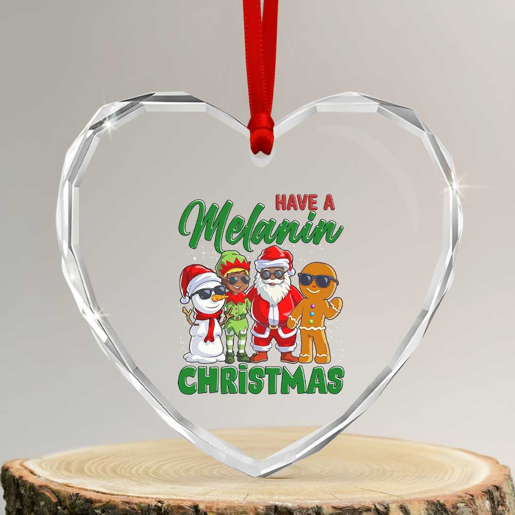 Have A Melanin Christmas Heart Crystal Glass Ornament Black Family African American Xmas Gift TS12 Transparent Glass 3'' Heart Print Your Wear