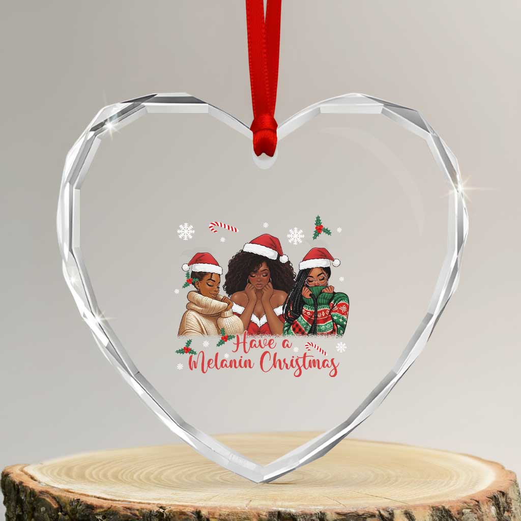 Have A Melanin Christmas Heart Crystal Glass Ornament Black Girl Xmas Gift TS12 Transparent Glass 3'' Heart Print Your Wear
