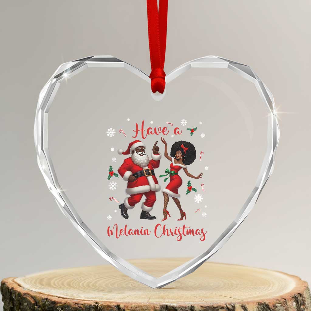Have A Melanin Christmas Heart Crystal Glass Ornament Funny Dancing Santa And Mrs Claus Culture Gift TS12 Transparent Glass 3'' Heart Print Your Wear
