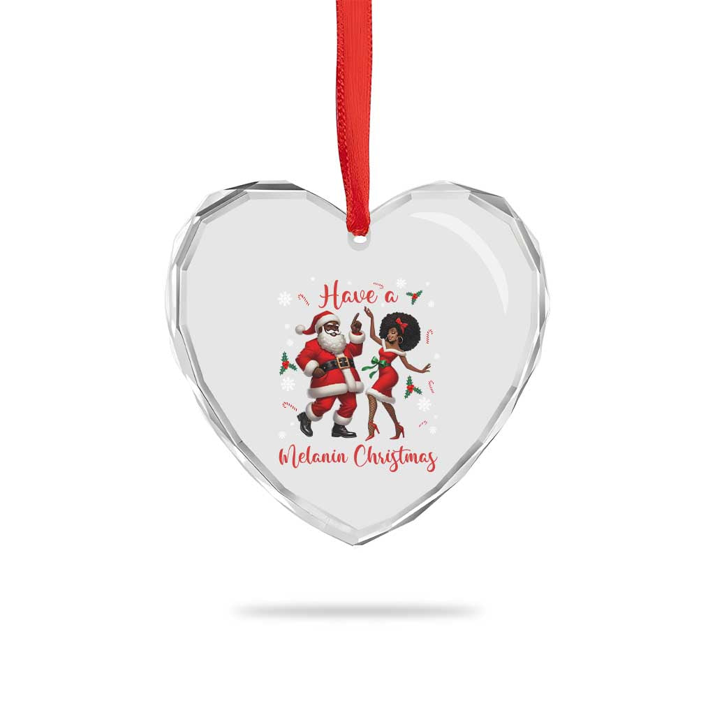 Have A Melanin Christmas Heart Crystal Glass Ornament Funny Dancing Santa And Mrs Claus Culture Gift TS12 Print Your Wear