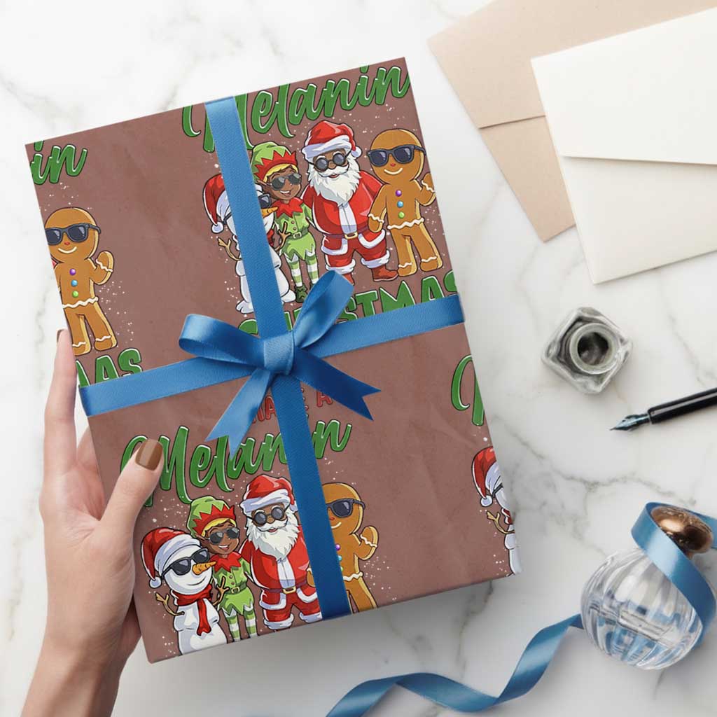 Have A Melanin Christmas Wrapping Paper Roll Black Family African American Xmas Gift TS12 Mocha Print Your Wear