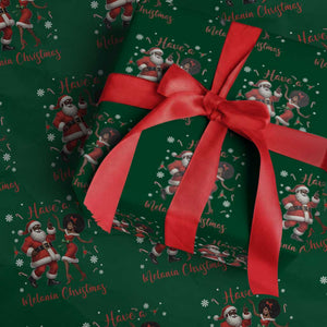 Have A Melanin Christmas Wrapping Paper Roll Funny Dancing Santa And Mrs Claus Culture Gift TS12 Green Print Your Wear