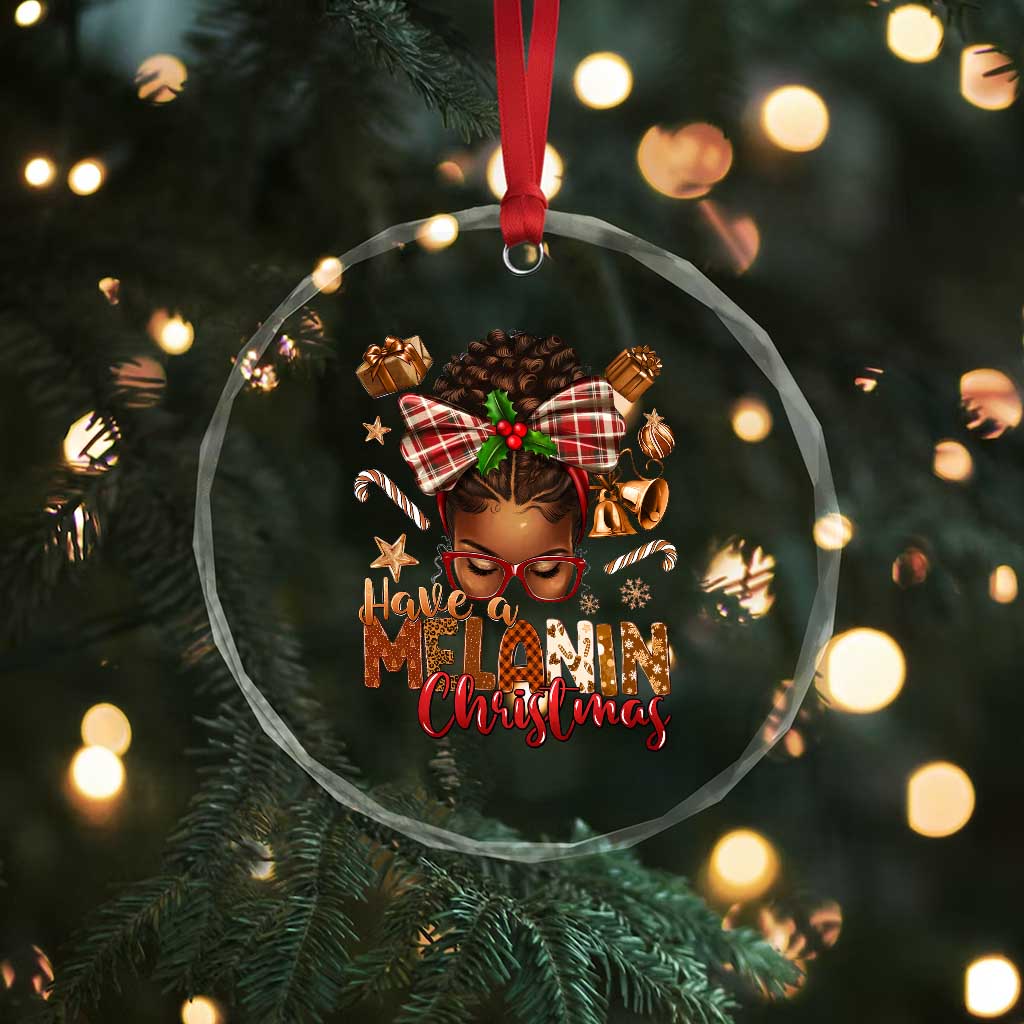 Have A Melanin Xmas African American Girl Xmas Crystal Glass Ornament TS11 Print Your Wear