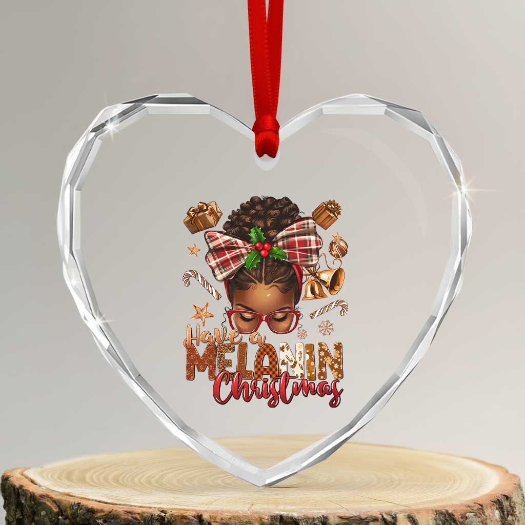 Have A Melanin Xmas African American Girl Xmas Heart Crystal Glass Ornament TS11 Transparent Glass 3'' Heart Print Your Wear