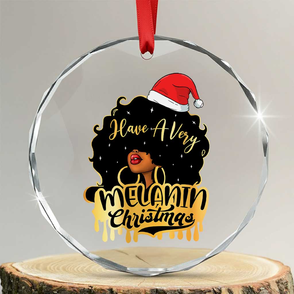 Have A Melanin Xmas African American Santa Girl Xmas Crystal Glass Ornament TS11 Transparent Glass 3'' Circle Print Your Wear